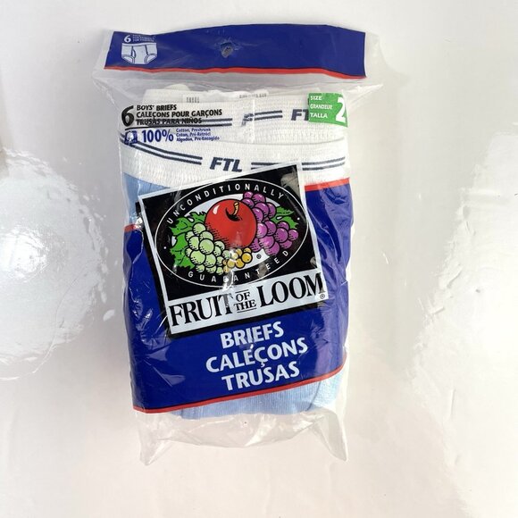 VTG Boys Fruit Of The Loom Briefs Size 2 6 Pack 1998 Preshrunk Cotton Underwear - Picture 1 of 6